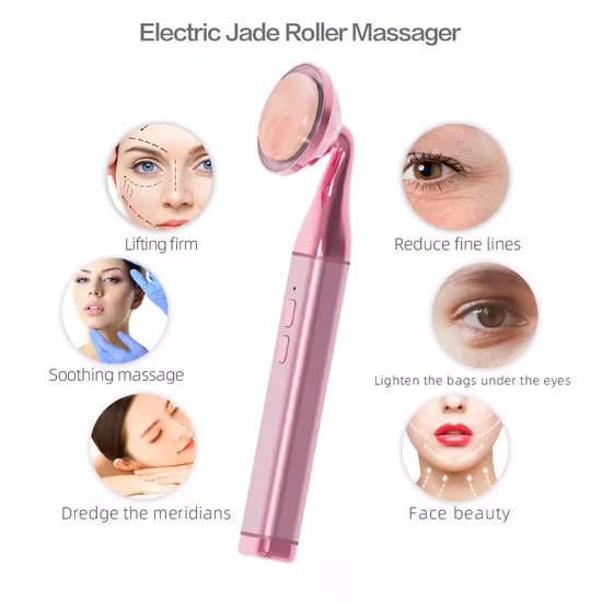 Wholesale Price Electric Heating Vibration LED USB Crystal Jade Massager Firm Reduce Fine Line Jade Roller