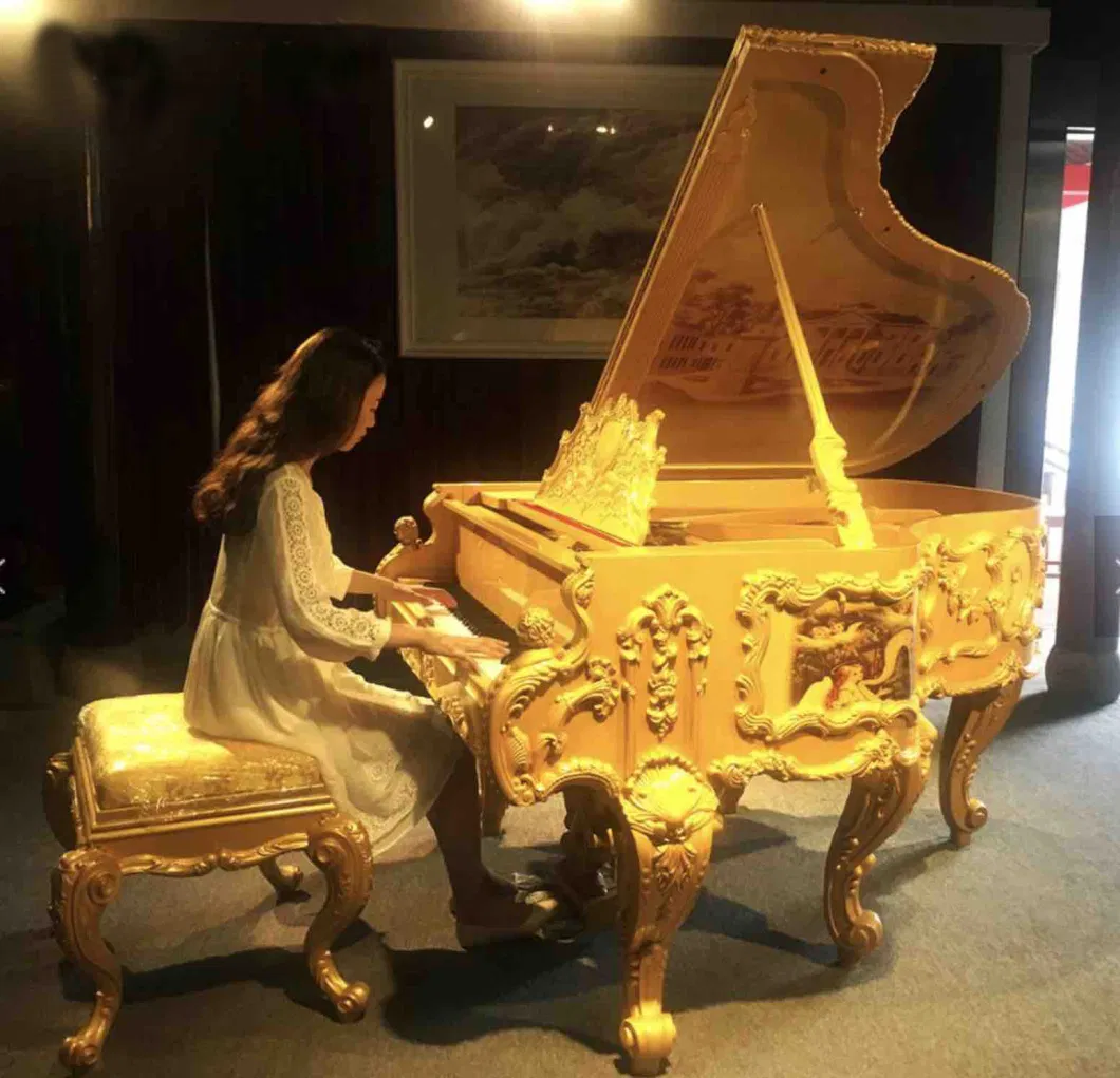 Custom Antique Royal Luxury Gold Grand Piano for Hotel Furniture 186cm 152cm 186cm
