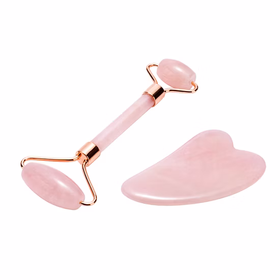 Wooden Gourd Shape Anti Aging Pink Rose Quartzjade Roller with Box